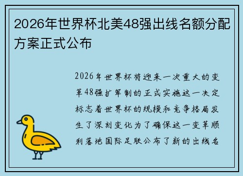 2026年世界杯北美48强出线名额分配方案正式公布 2026年世界杯北美48强出线名额分配方案正式公布
