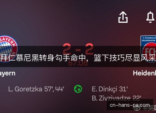 拜仁慕尼黑转身勾手命中,篮下技巧尽显风采 拜仁慕尼黑转身勾手命中,篮下技巧尽显风采